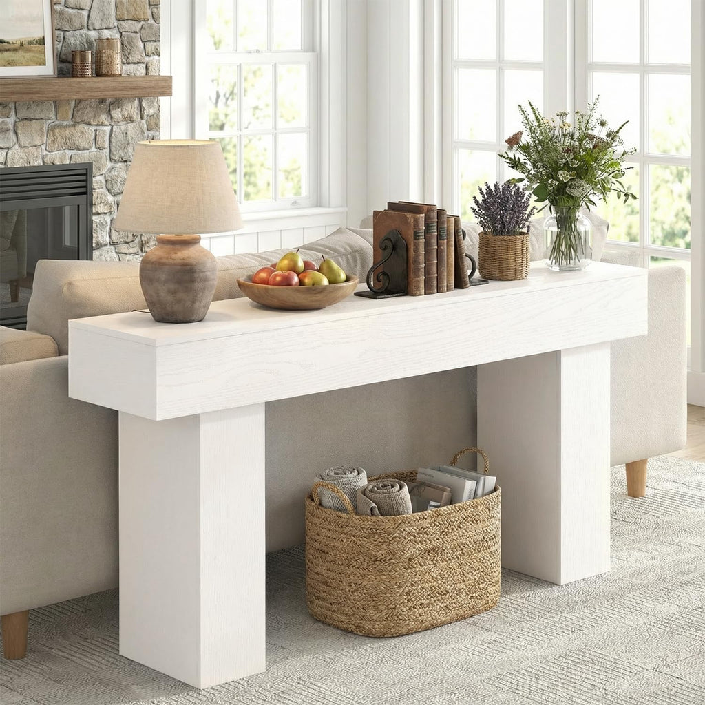 63 Inch Long Console Table for Entryway, Farmhouse Wood Sofa Table Behind Couch Table, Narrow Entryway Table for Living Room, Entrance, Hallway, Foyer, Rectangular Entry Way Table, Easy Assembly