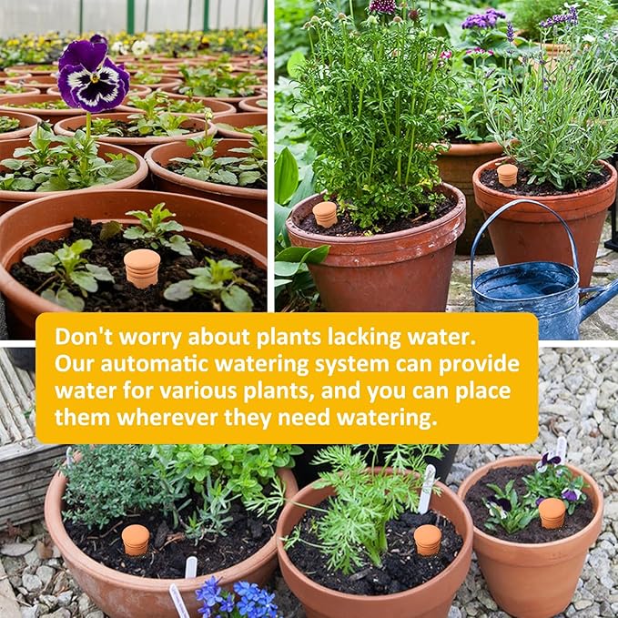 3pcs Ollas 10×3.5×3.5inch Terracotta Watering Pots Self Watering Planter Watering System 30.5oz Plant Watering Globes Clay Watering Pot with lid Terra Cotta Clay Irrigation Globes