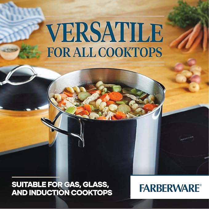 Farberware 50008 Classic Stainless Steel Stock Pot/Stockpot with Lid - 12 Quart, Silver