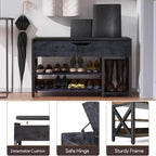 Shoe Bench, Lift Top Shoe Storage Bench, Adjustable Shelf Entryway Bench with Padded Cushion for Entry, Closet, Living Room, Hallway, 2-Tier Shoe Rack Organizer(Black, 35.5“W)
