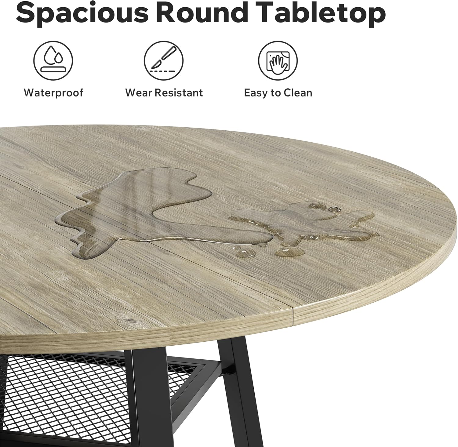 Round Dining Table for 4-6 People,47 Inch Dining Room Table,Modern Circle Kitchen Table with Storage Shelf and Metal Legs for Dining Room,Kitchen,Grey (Table Only)