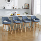 Zesthouse Swivel Counter Stools Set of 4, Wooden Counter Height Bar Stools | 26" Farmhouse Counter Stools with Back & Arm, Upholstered Linen Fabric Barstool with Solid Wood Leg, Blue Island High Chairs