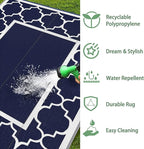 GENIMO Outdoor Rug 8' x 10' Patio Waterproof, Foldable Reversible Plastic Straw Area Rugs Mat for Camper Decor, Outside Carpet for Rv, Deck, Porch, Picnic, Beach, Balcony, Blue & White