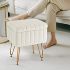 DUMOS Vanity Stool Chair Ottoman with Storage, Makeup Cute Soft Small Footstool Modern Style Faux Fur Seat with 4 Metal Legs & Adjustable Feet for Dressing Living Room Bedroom Dorm