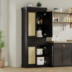 Garvee Tall Pantry Cabinet, Rattan Kitchen Pantry Storage Cabinet with Doors and Adjustable Shelves, 69" Freestanding Cupboard Cabinet with Drawer for Bathroom, Dining Room, Living Room, Black