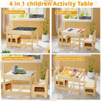 Kids Table and Chair Set, Wooden Activity Table with Storage Drawer, Detachable Tabletop for Toddlers Drawing, Reading, Art Crafts, Kids Learning Table and Chair Set for Home, Playroom (Wood color)