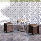 Outsunny 2 Pieces Outdoor Patio Ottomans, All Weather Wicker Footstools with Removable Cushions, 3-in-1 PE Rattan Ottoman Seat, Footrest and Side Table for Backyard, Poolside, Gray
