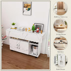 Multi-Functional Folding Dining Table Kitchen Island with Storage Shelves and Wheels, Space Saving Dining Tables Compact Desk for Dining Room, Kitchen, Dorm, Office (White)