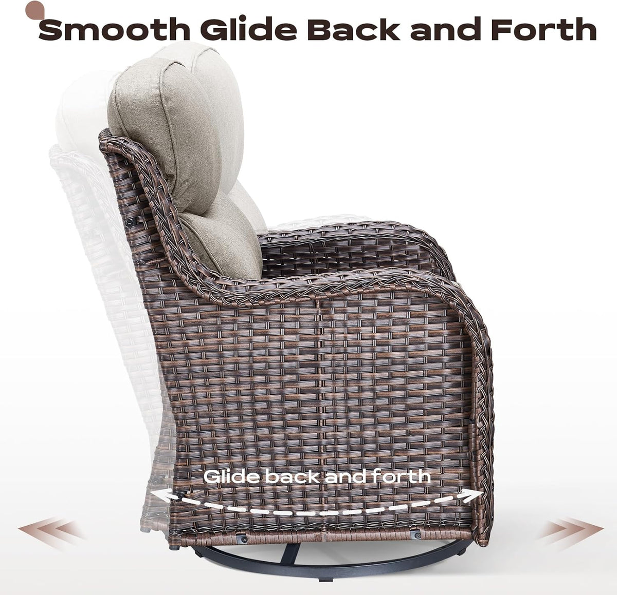 Rilyson Outdoor Swivel Rocker Chairs - All Weather Resistant Wicker Patio Furniture Set of 2 with High Back and 6 inch Thick Cushions for Deck Porch Yard and Poolside, Brown/Beige