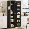 IRONCK Narrow Kitchen Pantry Storage Cabinet, 72" Slim Single Door with 6 Adjustable Shelves, Door Rack and Wheels, Space Saving Freestanding Storage Floor Cabinet for Small Place, Black