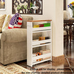 TEAMIX Slim Rolling Storage Cart, Wood 4-Tier Narrow Kitchen/Laundry Cart | 5.5"W Thin Cabinet with Wheels and Handle, Use as Spice Rack Next to Fridge, Laundry Room Organization Between Washer & Dryer