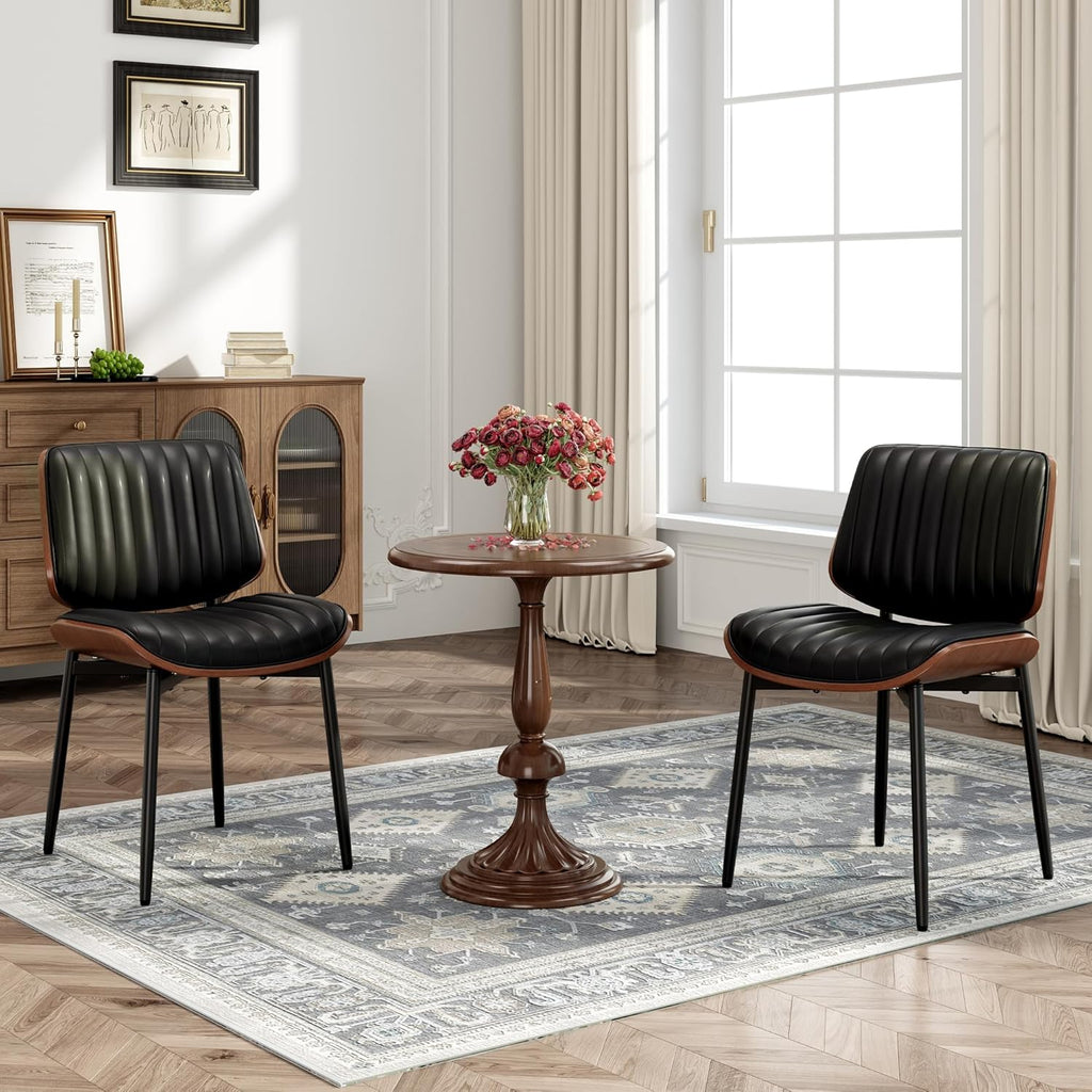 MALOL Leather Dining Chairs Set of 2, Modern Upholstered Dining Room Kitchen Chairs with Metal Legs and Wooden Back Support for Home Dining Room/Restaurant, Black