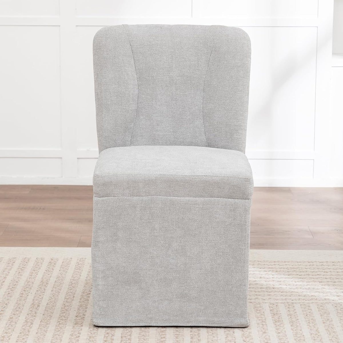 cinkehome Upholstered Dining Chairs Set of 4, Modern Kitchen Chairs with Padded Back, Armless Side Dining Room Chair with Metal Legs (Light Grey, Linen Fabric)