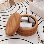 FiveWillowise 30 Inch Round Ottoman with Storage,Large Sherpa Coffee Table | Modern Ottomans with Removable Lid Tray,Multi-Functional,Cozy Foot Rest for Couch,Living Room,Bedroom,Makeup Room,Brown