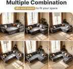 109" Sectional Sleeper 7 Sest Modular Couch Pull-Out Storage Sofa Bed | MastonHome Convertible U-Shaped Cloud Couch with Pillow Armrests, Chenille Fabric for Living Room, Apartment, Grey