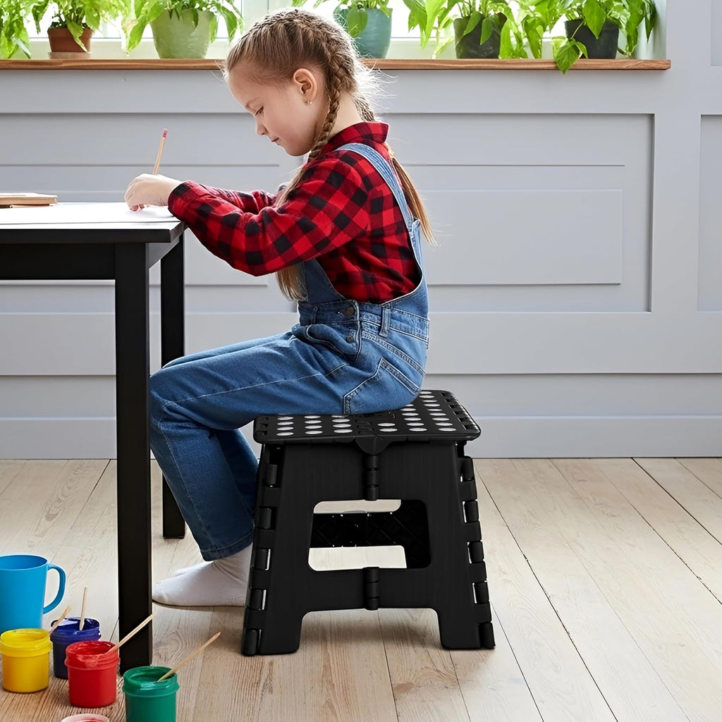 Utopia Home Folding Step Stool 9 Inch, Anti-Slip, 300 lbs, Black | 9-inch foldable step stool with anti-slip surface, built-in handle, and 300 lbs strong plastic support for safe home use.