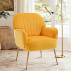 Velvet Accent Chair, Mid Century Modern Accent Chairs for Living Room, Comfy Upholstered Armchair with Metal Legs for Bedroom/Apartment/Office/Waiting Room, Golden Yellow