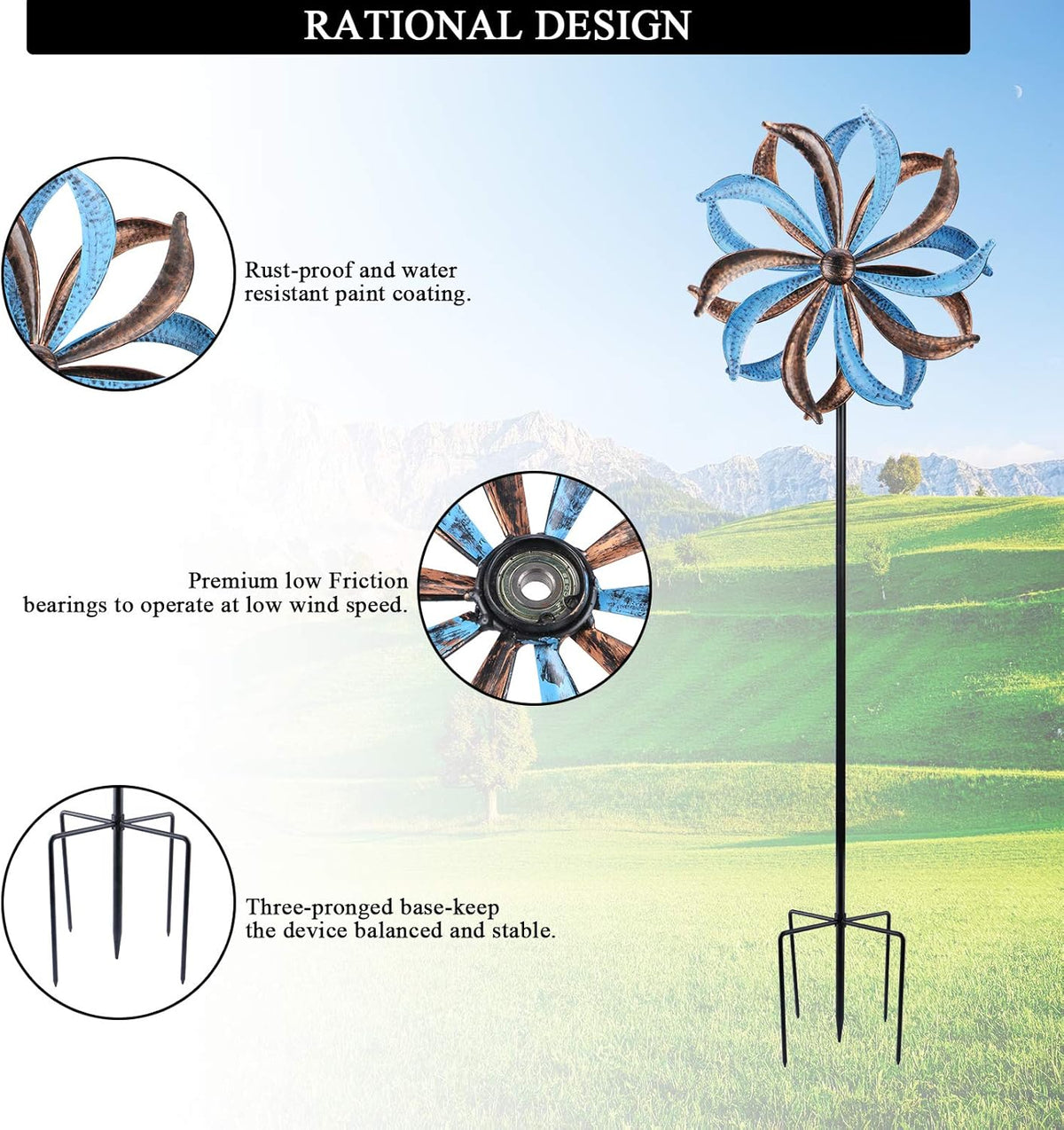 WONDER GARDEN Wind Spinners Outdoor Clearance, Premium Kinetic Wind Sculptures Wind Spinner, Metal Leaf Windmill for Outdoor Yard Patio Lawn & Garden