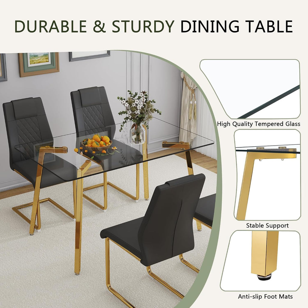 NicBex Dining Room Table Modern 51" Rectangular Dining Table for 6 with Tempered Glass Tabletop and Metal Legs for Kitchen, Dining Room, Restaurants, Golden