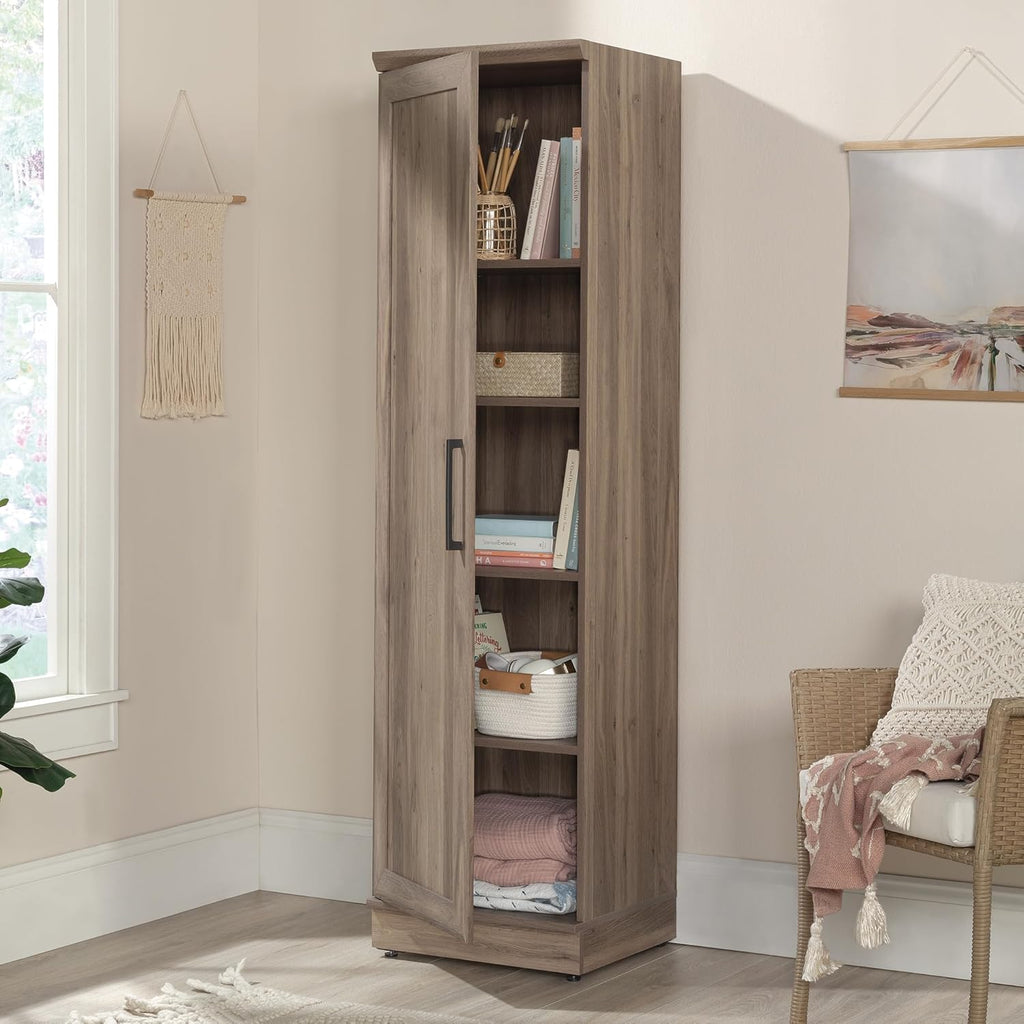 Sauder HomePlus Kitchen Pantry Storage Cabinet Slim Single Door with Adjustable Shelves, Living Room Storage Cabinet, in Salt Oak