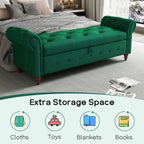 NIOIIKIT 63'' Storage Ottoman Bench Tufted Entryway Bench Dark Green Velvet | Button Tufted End of Bed, Large Storage Space, Rolled Armed Ottoman Couch Long Bench for Bedroom, Living Room, Hallway