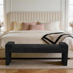 58.7" Upholstered End of Bed Bench, Entryway Bench with Curved Armrests, Modern Bedroom Bench Seat with Solid Wood Frame for Living Room, Hallway, Black