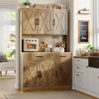 Vongrasig Farmhouse Pantry Cabinet with Charging Station, Tall Kitchen Pantry with Microwave Stand, Storage Drawers & Shelves, Large Kitchen Hutch for Living Room, Dining Room, Rustic Brown