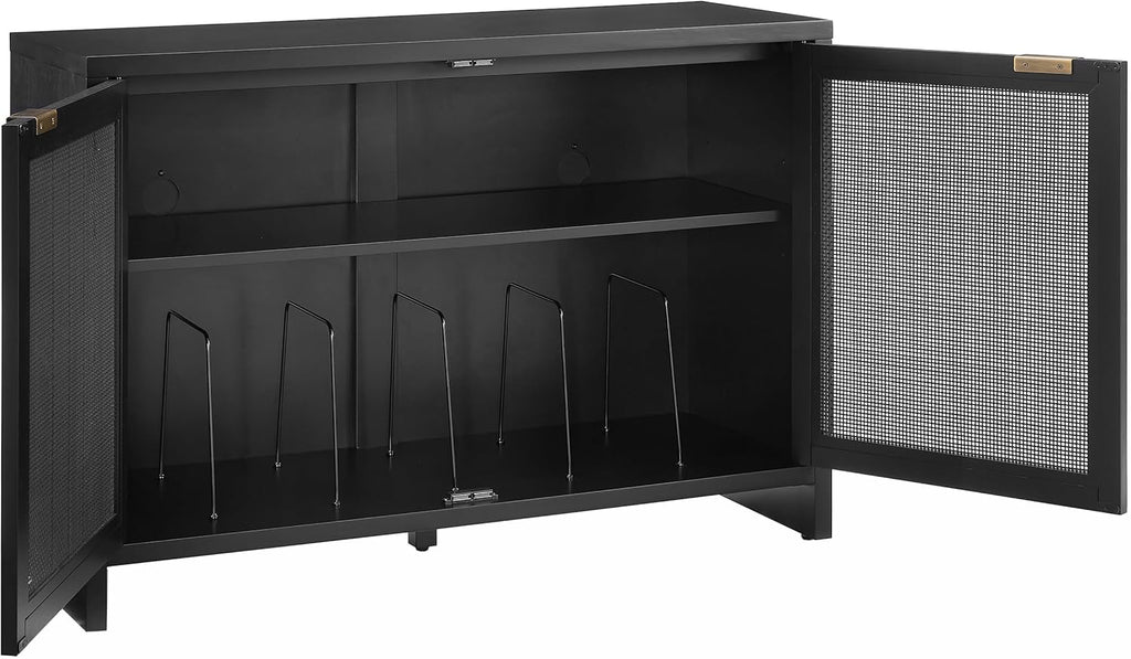 Crosley Furniture Kenji Media Console, Record Player Stand with Vinyl Storage, Modern Home Organizer, Black