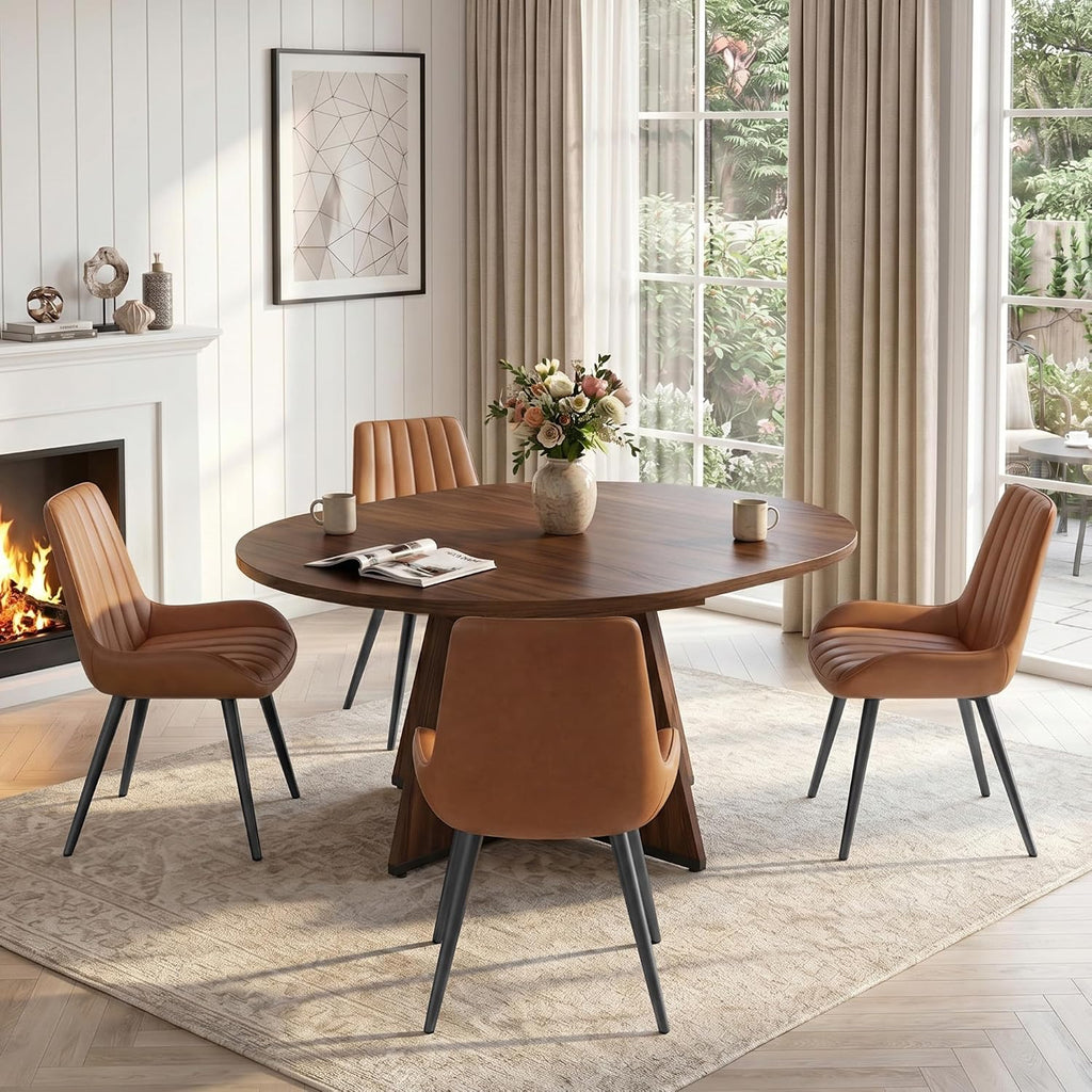 Miereirl Extendable Dining Table Set for 4-6, 47.24"-63" Round to Oval Dining Table Set with Upholstered Chairs, Hidden Storage Shelf, Kitchen & Dining Room Furniture for Apartment