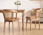 EALSON Rattan Mid Century Dining Chairs Set of 2 Modern Farmhouse Wooden Dining Room Chairs with Cane Curved Back Leather Upholstered Comfortable Kitchen Side Chairs for Restaurant, Brown