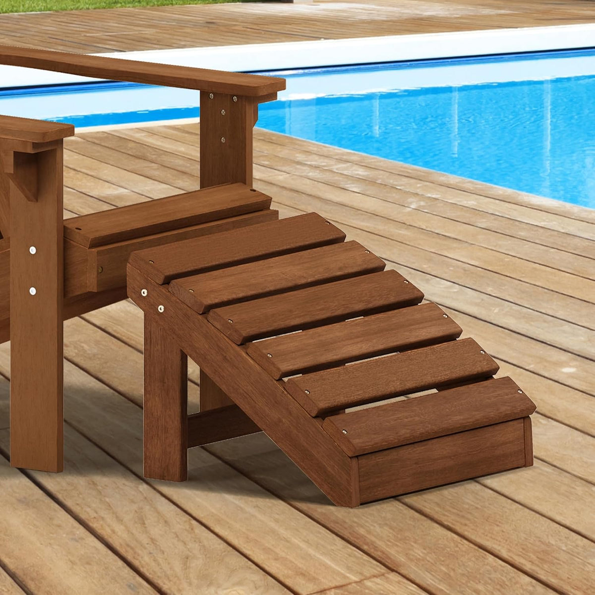 Furinno TIOMAN Outdoor Footstool, Small Adirondack Foot Stool, Vanity Stool, in Teak Oil, for Patio, Garden, Porch, Light Wood