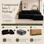 Couch Comfy Sectional Couches for Living Room,U Shaped Modular Cloud Couch Sofa, Minimalist Modular Sectional Sofa with Deep Seat (Black, 96" L Shaped with Right Facing Chaise)