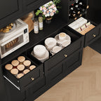 BOTLOG 72" Tall Black Pantry Cabinet with Wine Rack, Microwave Stand | Kitchen Hutch with 8 Doors and 3 Drawers for Dining Room Kitchen, Home Bar Black