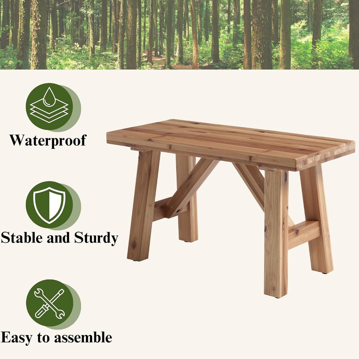 30" Entryway Bench Farmhouse Narrow Dining Bench Shoe Rack Small Wooden Benches Holds up to 300lbs for Hallway Living Room Dining Room Bedroom，1 Tier, Natural