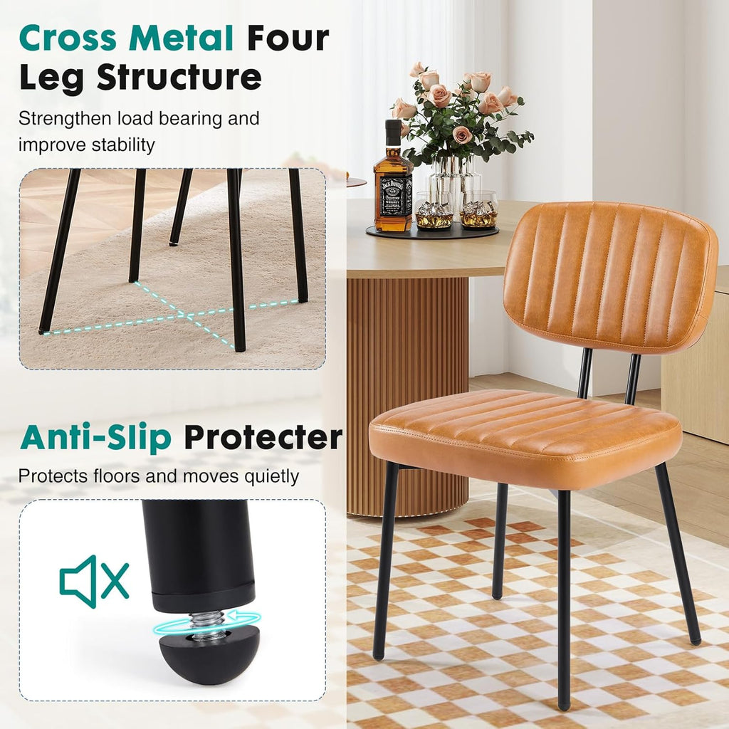 OLIXIS Dining Chairs Set of 4, Modern Upholstered Mid Century Kitchen Chairs with Faux Leather Cushion Seat, Backrest & Metal Legs for Living Room, Bedroom, Home Office, Brown
