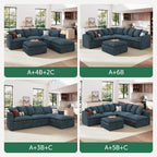 HONBAY Corduroy Ottoman, 31.5 Inch Square Ottoman Bench with Storage for Living Room, Blue