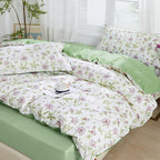 SAPHREAS Lavender Floral Duvet Cover Set Twin Size 2pcs Pink Purple Flower Green Branches Blossom Bedding Comforter Cover Set 100% Cotton 1 Duvet Cover 68"x90" 1 Pillow Sham, Comforter Not Included