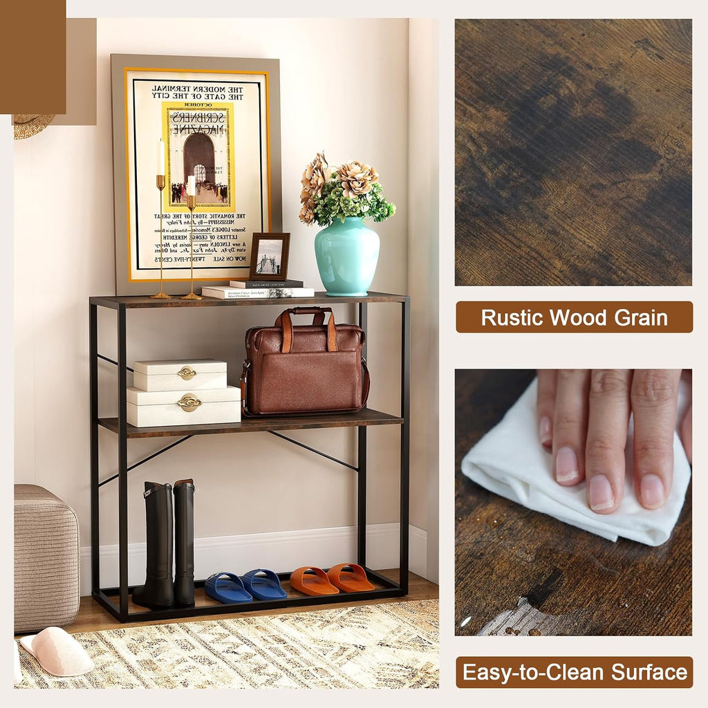 Giantex 36" Narrow Console Table, 2-Tier Entryway Tables with Wood Grain Top & Heavy-Duty Metal Frame, Behind Couch Table, Rustic Sofa Tables with Open Storage Shelves for Entrance, Living Room, Foyer