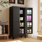pozdeg 47.24" Kitchen Pantry Cabinet, Metal Food Pantry Storage Cupboard with 2 Doors and 3 Adjustable Shelves, Freestanding Buffet Sideboard for Kitchen, Dining Room, Living Room and Bathroom