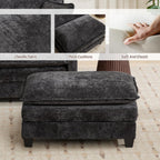 Chenille Upholstered Ottoman Footstool with Cushion for Sectional Sofa Couch 300lbs for Living Room,Apartment,Home Theater(Dark Grey)