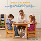 ECR4Kids 30in D Round Hardwood Table with 20in Legs and Two 10in Chairs, Kids Furniture, Honey, 3-Piece | Durable rubberwood, GREENGUARD Gold Certified, ANSI/BIFMA Compliant, 2-4 years, 74 lb seat capacity, classroom & home use