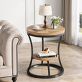 Round End Table, 2 Tier Industrial Side Table, Accent Bedside Table Nightstand with Metal Frame for Living Room, Bedroom, Small Spaces, Easy Assembly, Light Brown & Black