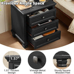 SAVOR LIFE 3-Drawer Nightstand Set of 2 with Solid Wood Legs, Black | Pair of three-drawer bedside tables with sturdy square wood legs for matching bedroom storage or living-room end tables