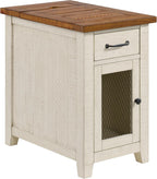 Martin Svensson Home Rustic Solid Wood Chairside End Table, White and Honey | with Power, Cabinet Storage, One Drawer