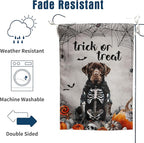 Halloween Chocolate Lab Garden Flag Trick or Treat Yard Flag Ghost Labrador Dog Garden Flags for Outside 12x18 Double Sided Mini Skeleton Halloween Decor Outdoor Lawn Welcome Flag