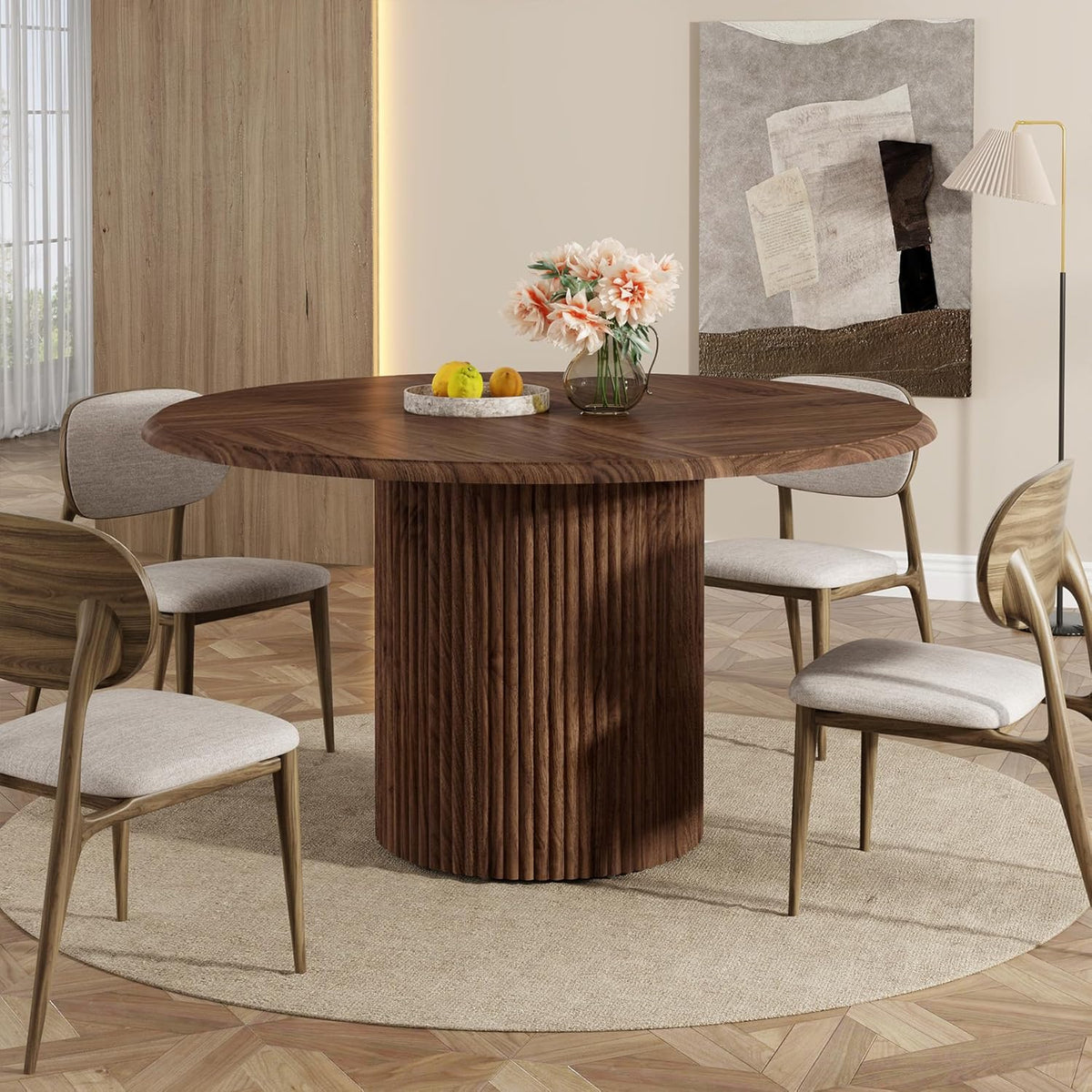 Tribesigns 47" Round Dining Table for 4, Farmhouse Kitchen Table with Metal Base, Modern Small Dinner Table for Dining Room,Kitchen (Chairs Not Included)