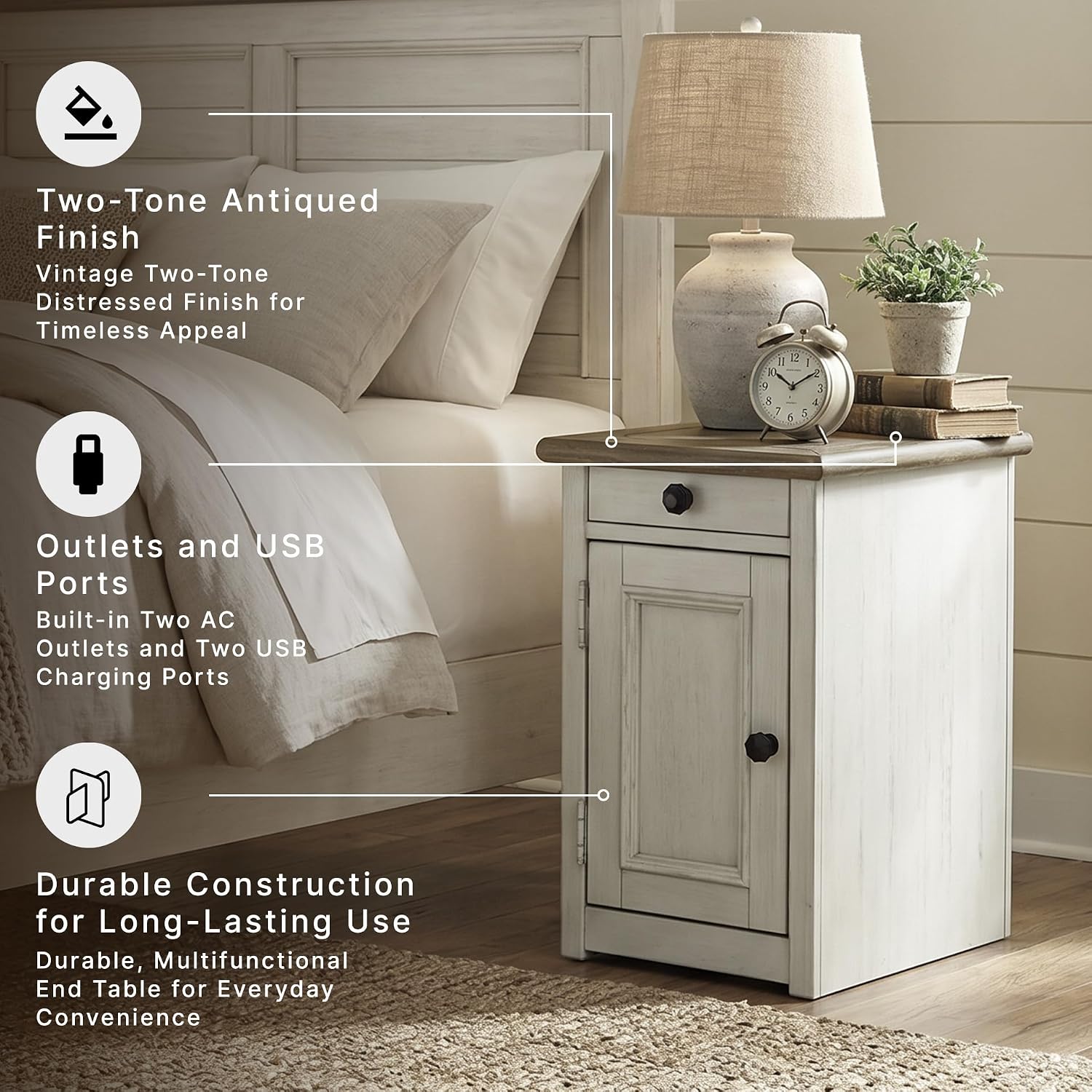 Signature Design by Ashley Bolanburg Farmhouse End Table with USB & Outlets