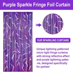 2 Pack K-STYL Purple Foil Fringe Curtains Party Decorations - 3.3 ft x 6.6 ft Energy Pattern Sparkling Holographic Laser Foil Curtain for Girls Disco Bachelorette Party Supplies