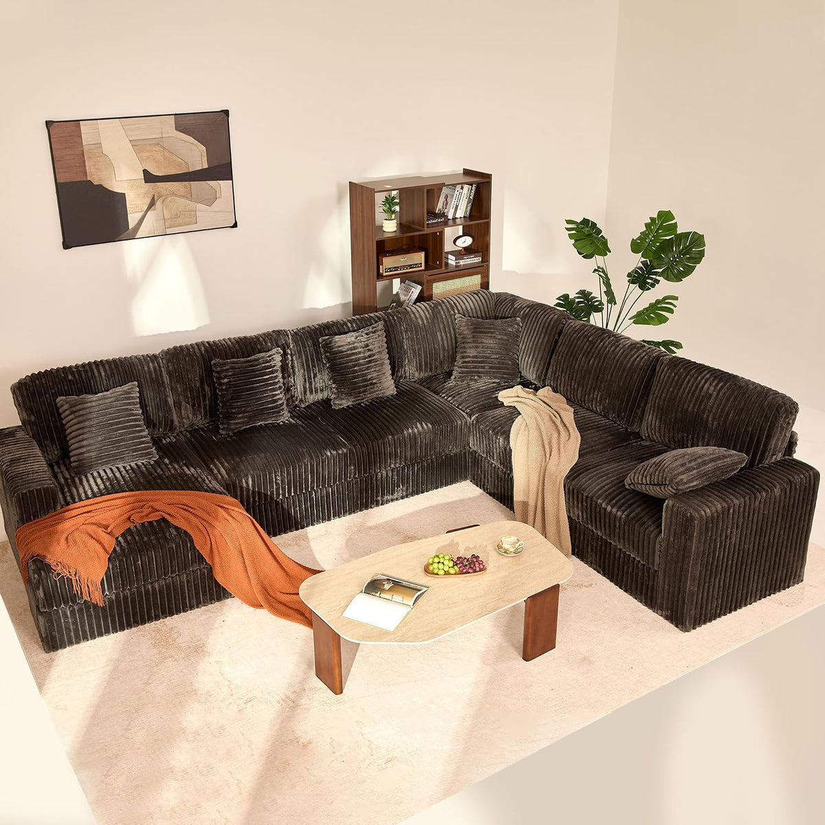GOSUHI 139" U-Shaped Cloud Couch, Modular Sectional, Deep Seats, Grey | Pocket Spring Cushions, Oversized 7-Seater, Left Facing Chaise, Corduroy Upholstery Couches for Living Room