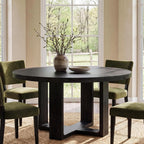 47.24" Black Round Dining Table for 4–6 People, Solid Wood Kitchen Table with 1.18" Thick Wooden Tabletop & Stable Cross-Shaped Base for Dining Room, Pure Black